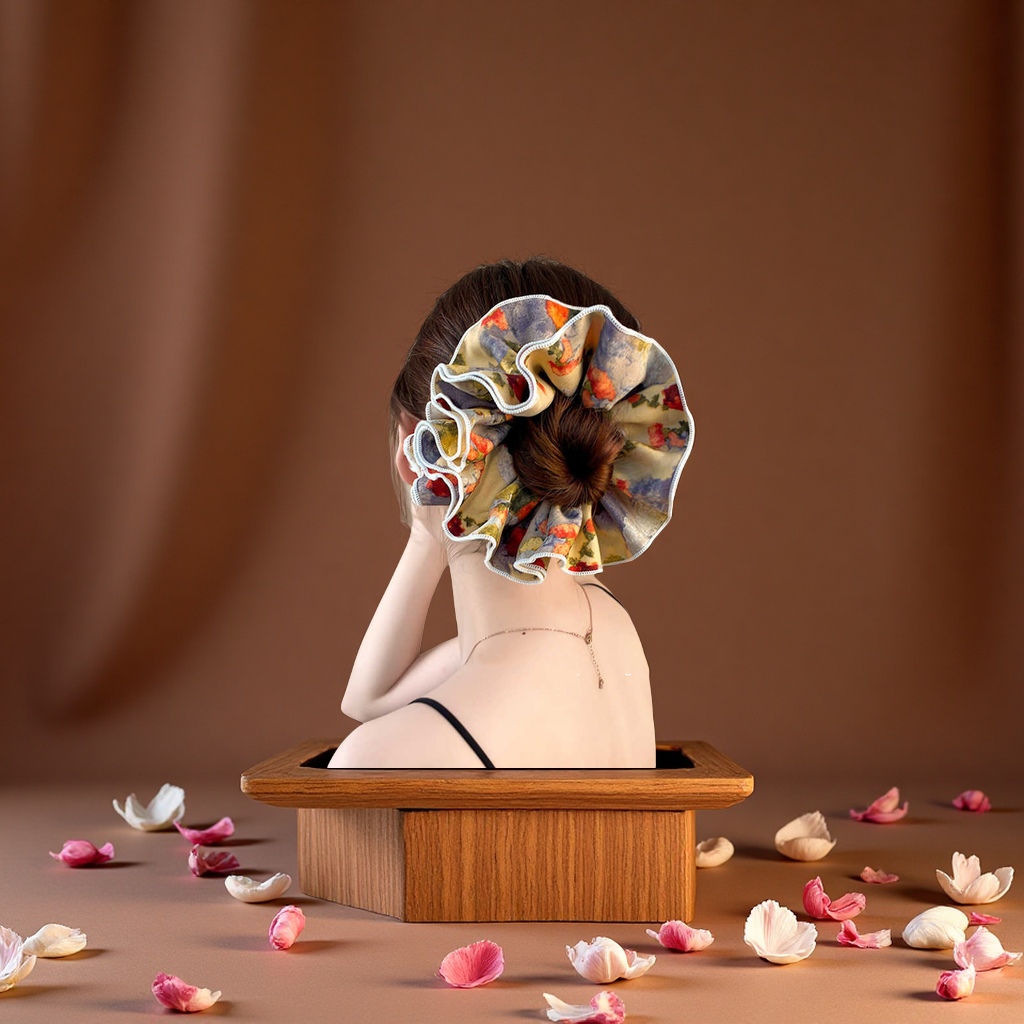 油画风方巾大肠发圈女扎头发马尾头绳高级感慵懒风2025新款发绳