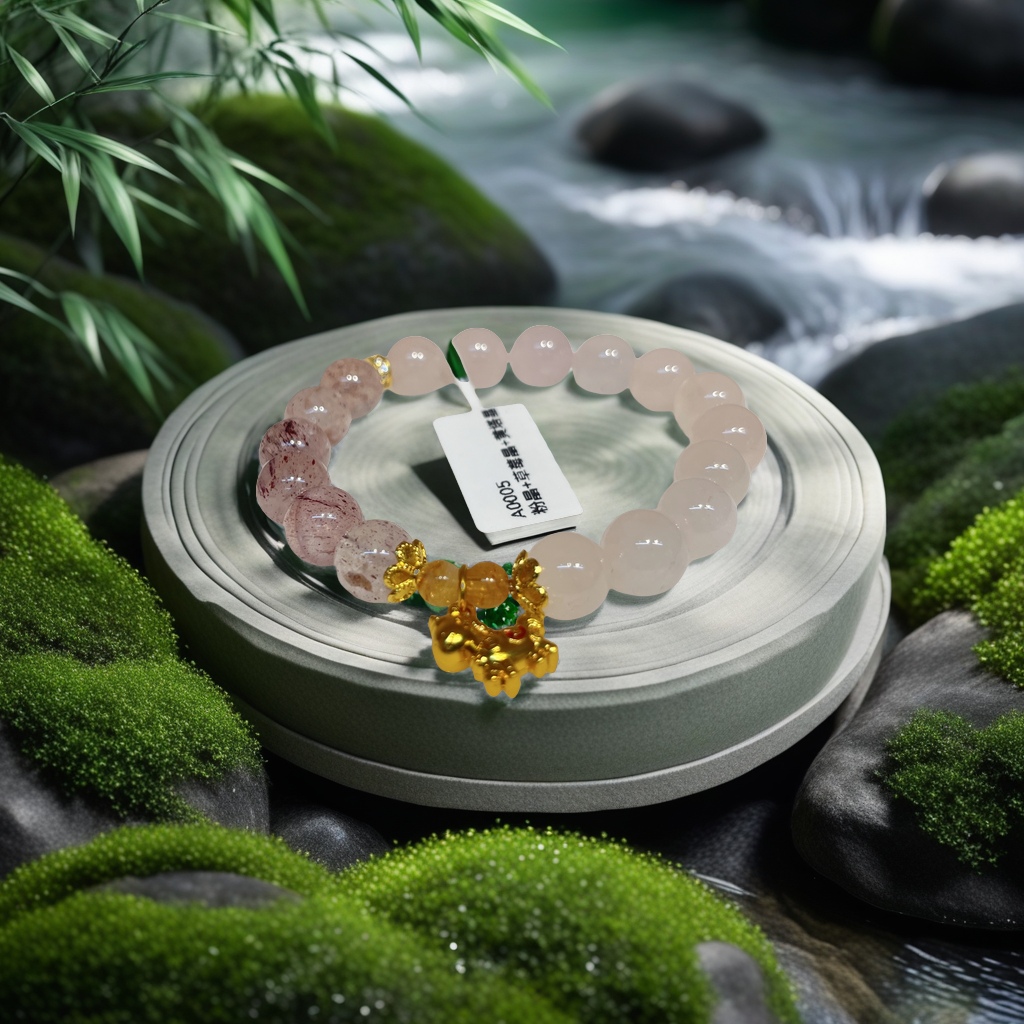 天然石粉晶草莓晶黄塔晶手链时尚简约多彩手串女款天然水晶饰品赠礼产品图