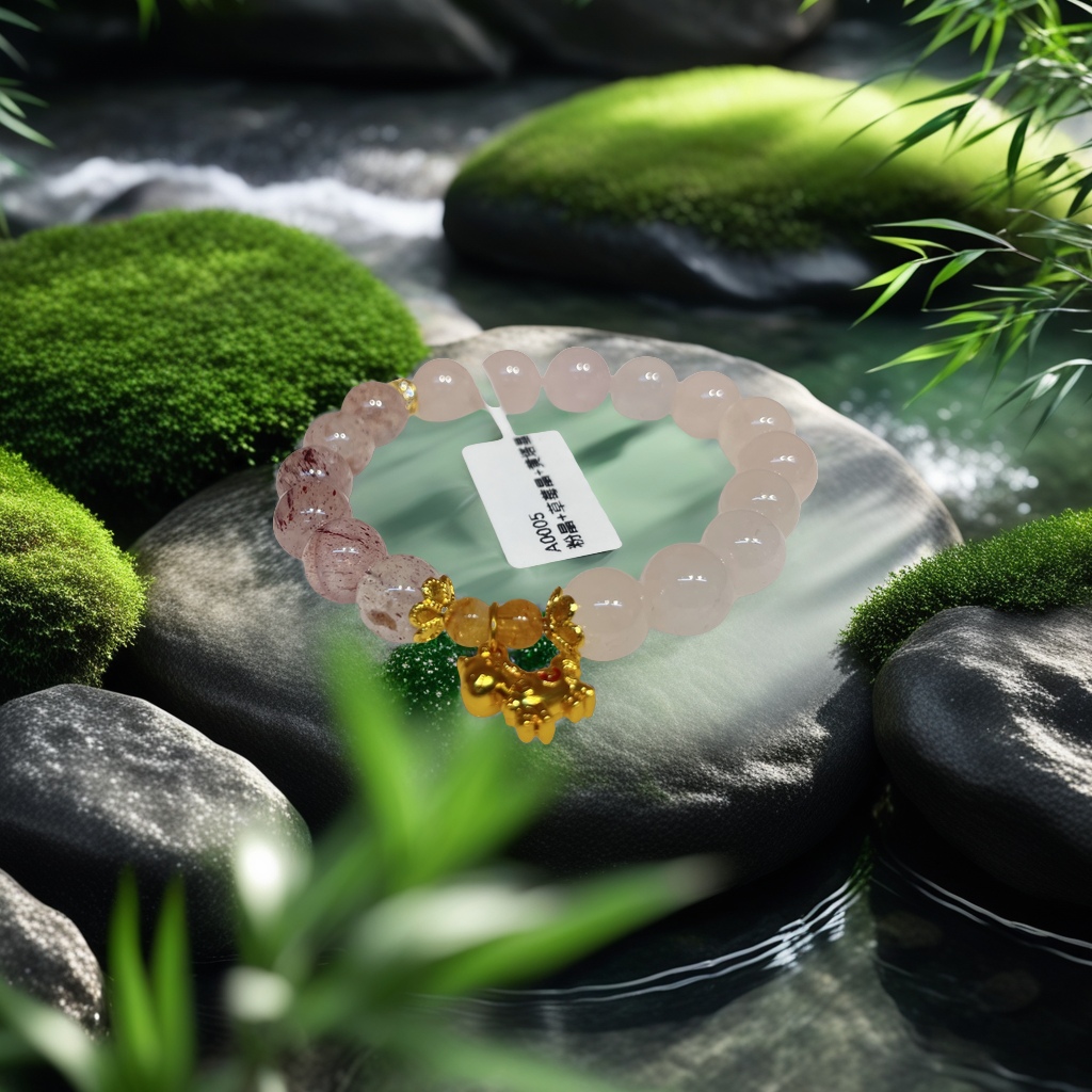 天然石粉晶草莓晶黄塔晶手链时尚简约多彩手串女款天然水晶饰品赠礼