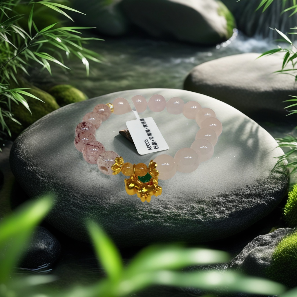 天然石粉晶草莓晶黄塔晶手链时尚简约多彩手串女款天然水晶饰品赠礼细节图