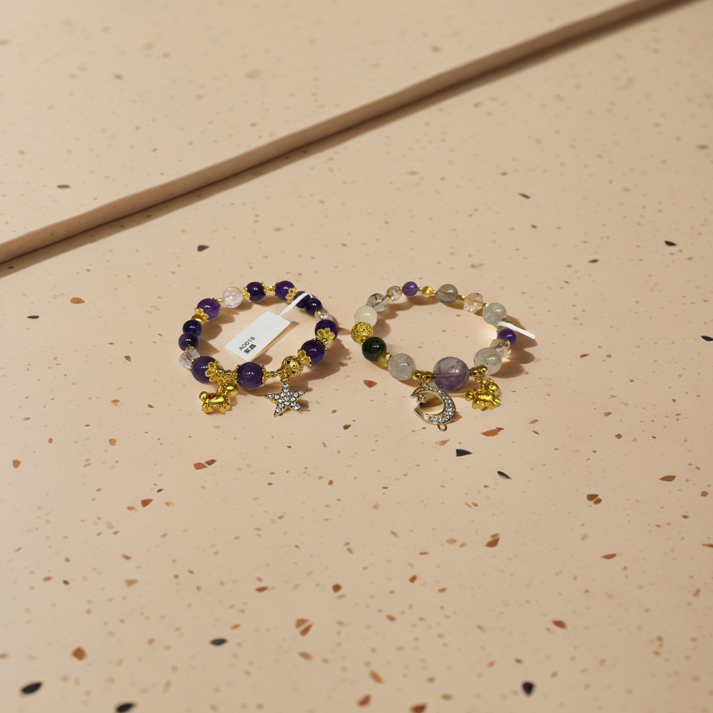 天然石手链紫晶粉晶彩发晶手串时尚简约男女款手饰品礼物详情图4