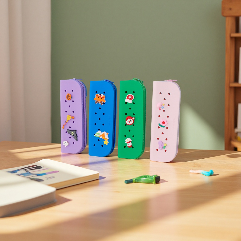 Cross-border DIY silicone hole pen cases, student creative and cute stationery storage bags, learning pen cases wholesale Specification image