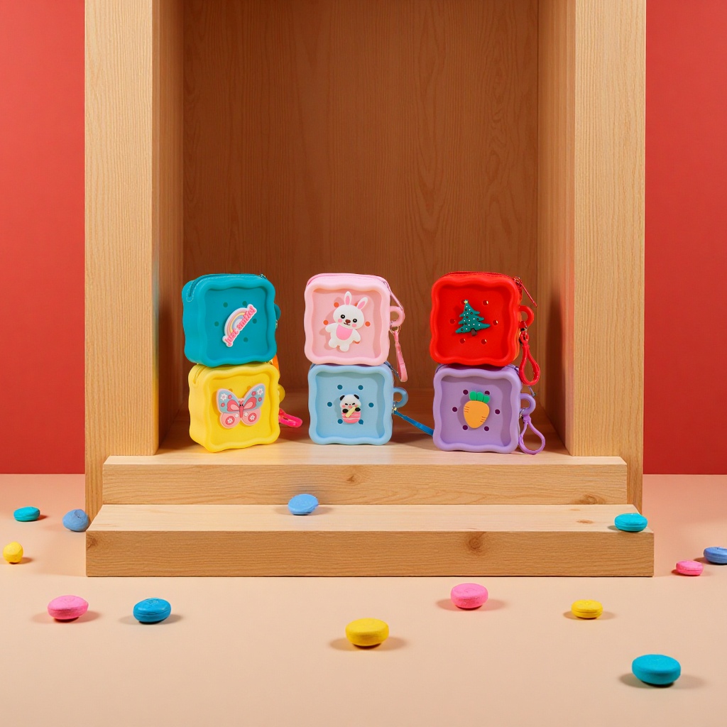 Candy square DIY hole coin purse, cute children's mini square bag, headphones, data cable, coin storage case