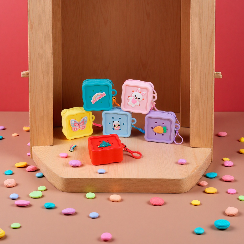 Candy square DIY hole coin purse, cute children's mini square bag, headphones, data cable, coin storage case details Picture