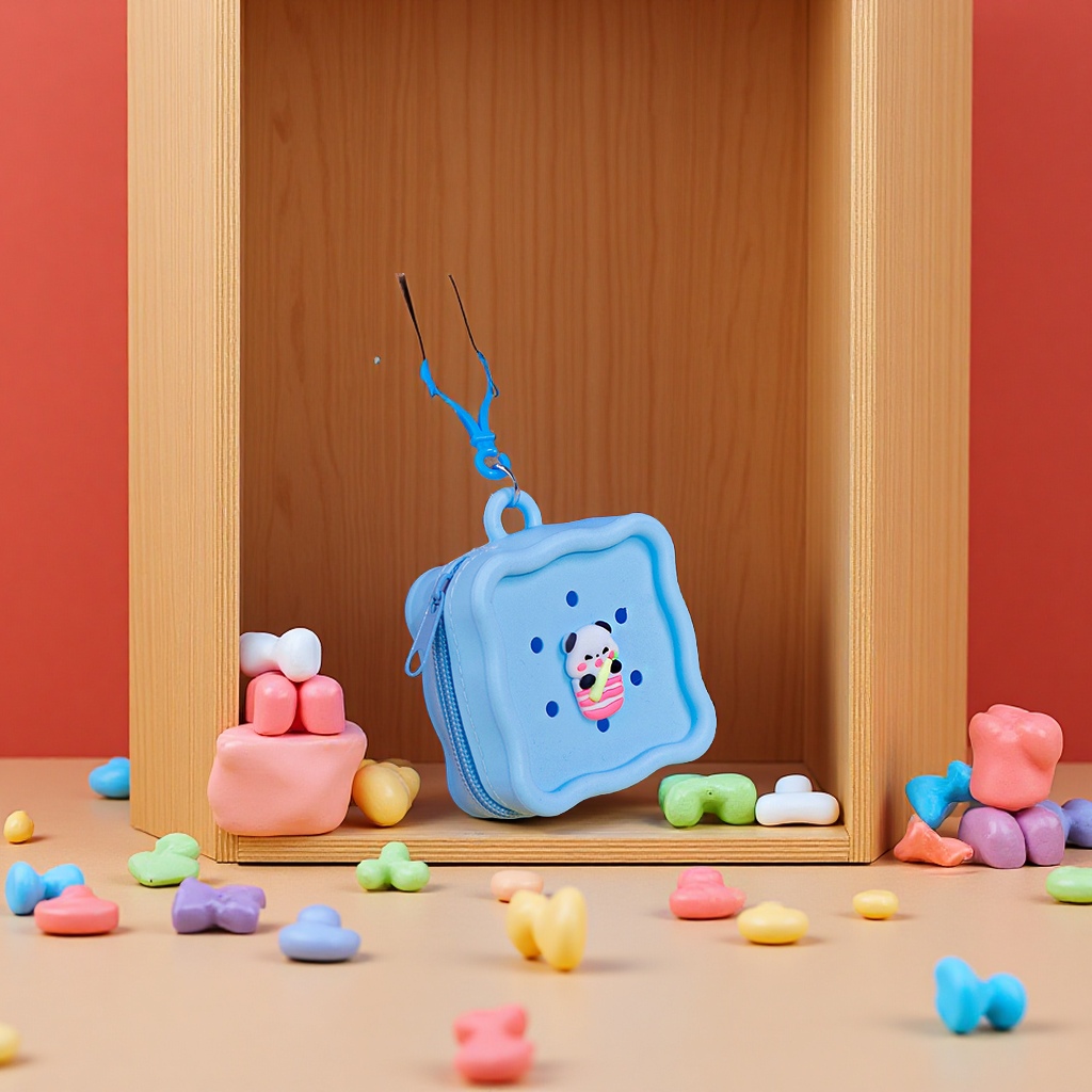 Candy square DIY hole coin purse, cute children's mini square bag, headphones, data cable, coin storage case Specification image