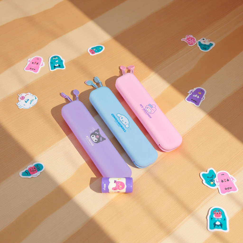 Sanrio series silicone pen case, Melody Cinnamon Dog cartoon stationery box, rectangular student storage bag, portable pen case