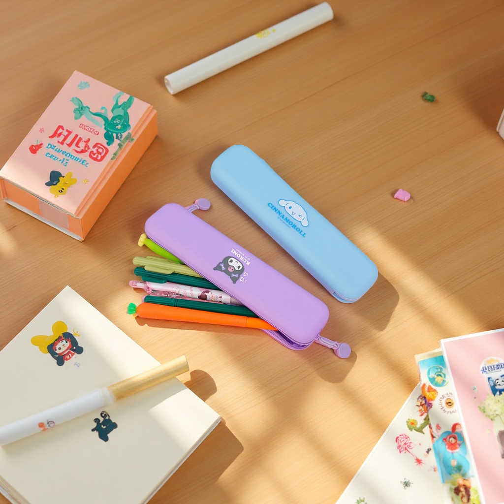 Sanrio series silicone pen case, Melody Cinnamon Dog cartoon stationery box, rectangular student storage bag, portable pen case details Picture