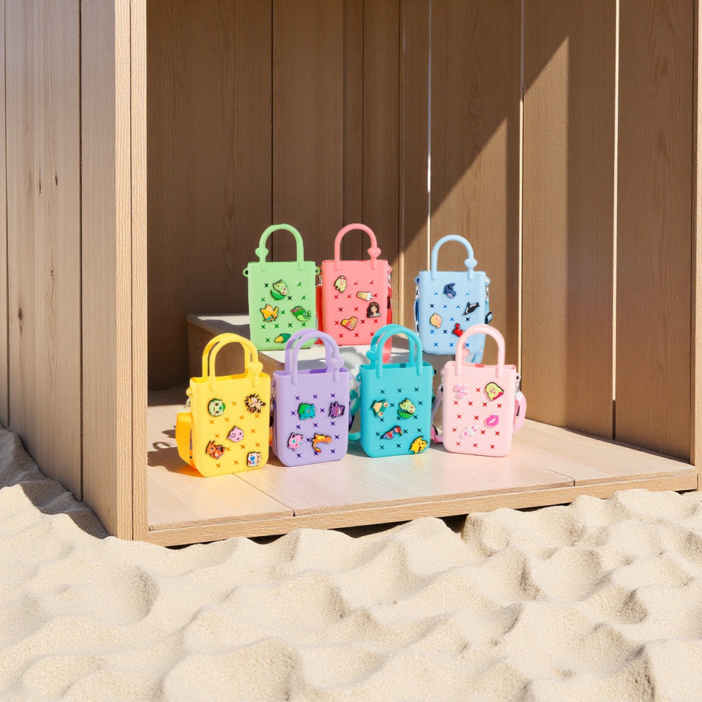 Color-blocking diy silicone hole bag, multi-functional single-shoulder crossbody, hand-carry beach vacation mobile phone storage bag, fashionable and trendy