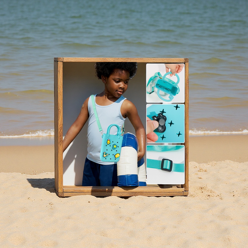 Color-blocking diy silicone hole bag, multi-functional single-shoulder crossbody, hand-carry beach vacation mobile phone storage bag, fashionable and trendy details Picture