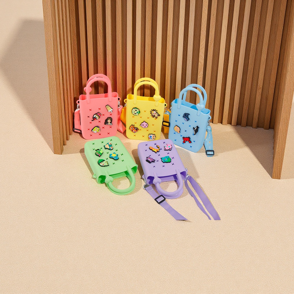 Color-blocking diy silicone hole bag, multi-functional single-shoulder crossbody, hand-carry beach vacation mobile phone storage bag, fashionable and trendy Specification image