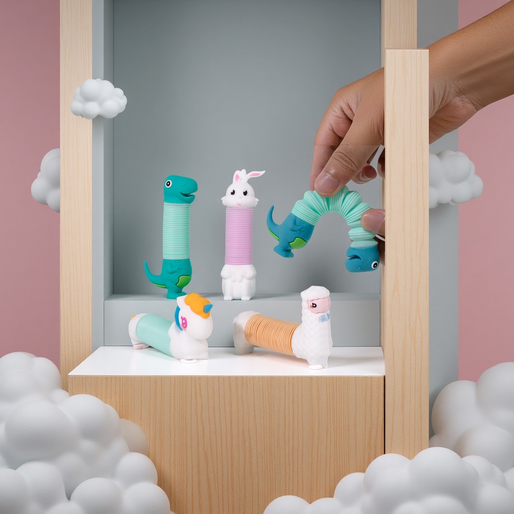 The new cross-border poptube creative stress-relieving toy, telescopic pull tube, Unicorn, children's educational patent model