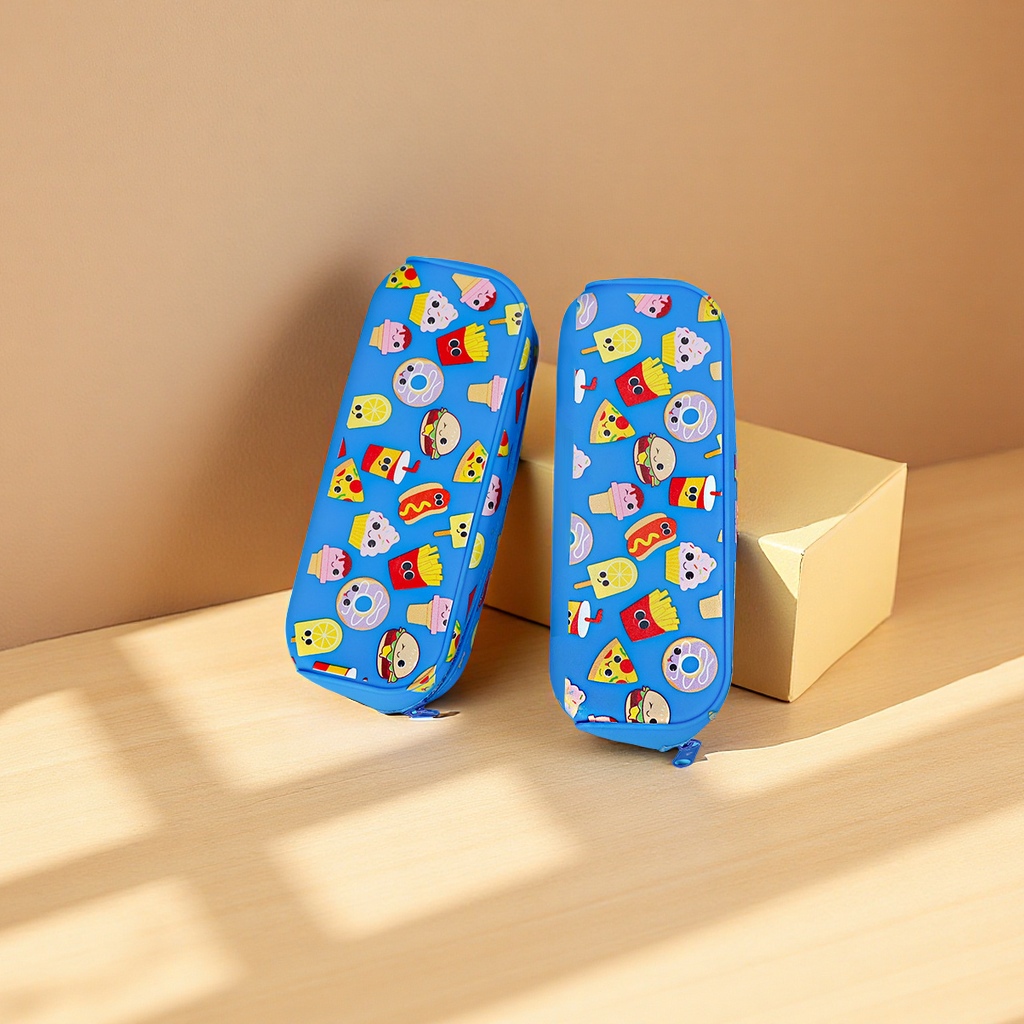 Children's silicone stationery box, printed pen case, large-capacity pencil case for primary school students, cartoon pen case, creative storage details Picture