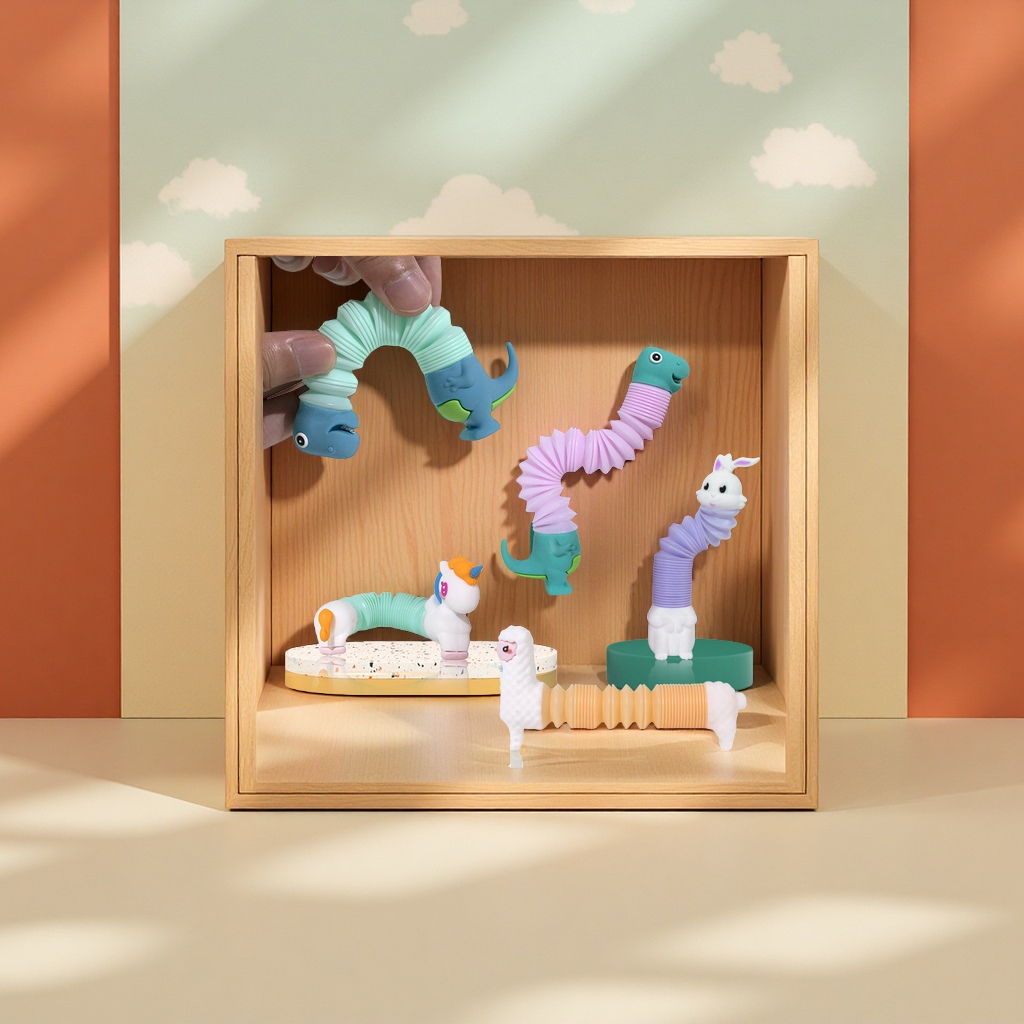 The new cross-border poptube creative stress-relieving toy, telescopic pull tube, Unicorn, children's educational patent model details Picture