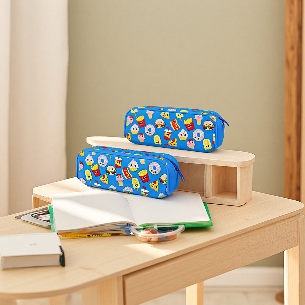 Children's silicone stationery box, printed pen case, large-capacity pencil case for primary school students, cartoon pen case, creative storage Application Scenario