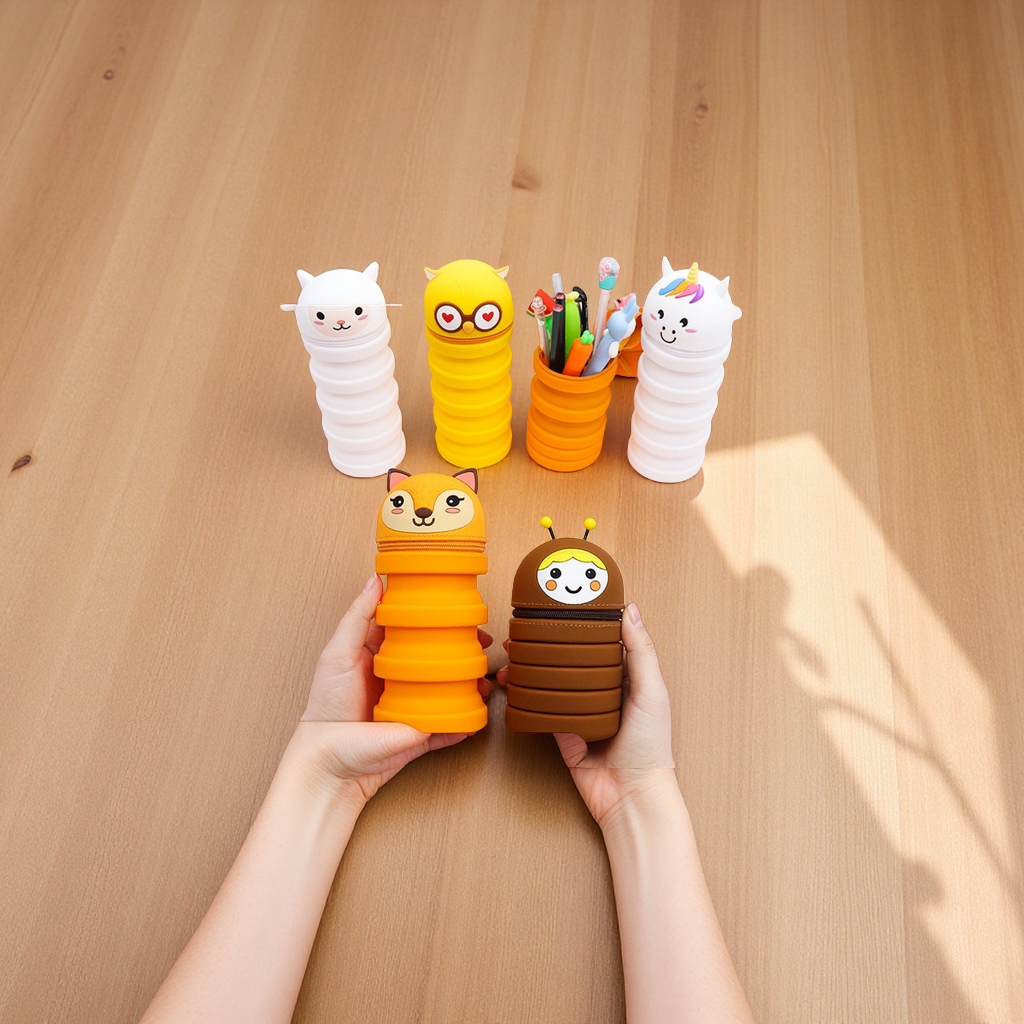 New silicone cartoon zipper pen case, stretchable round creative stress-relieving study stationery box in stock, student supplies