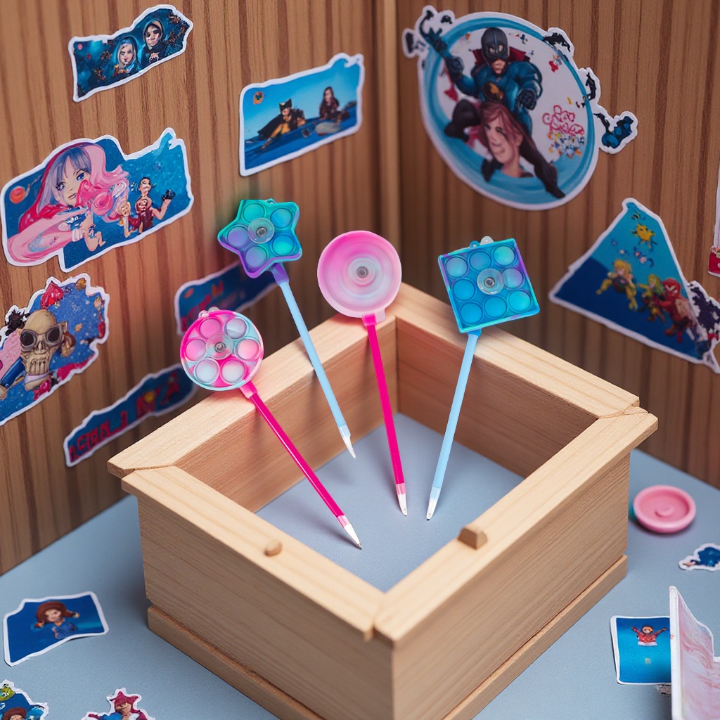 Marvel-themed macaron bubble silicone fidget spinners, rotating signature pens, stress-relieving stationery wholesale, gel pens, trendy and creative