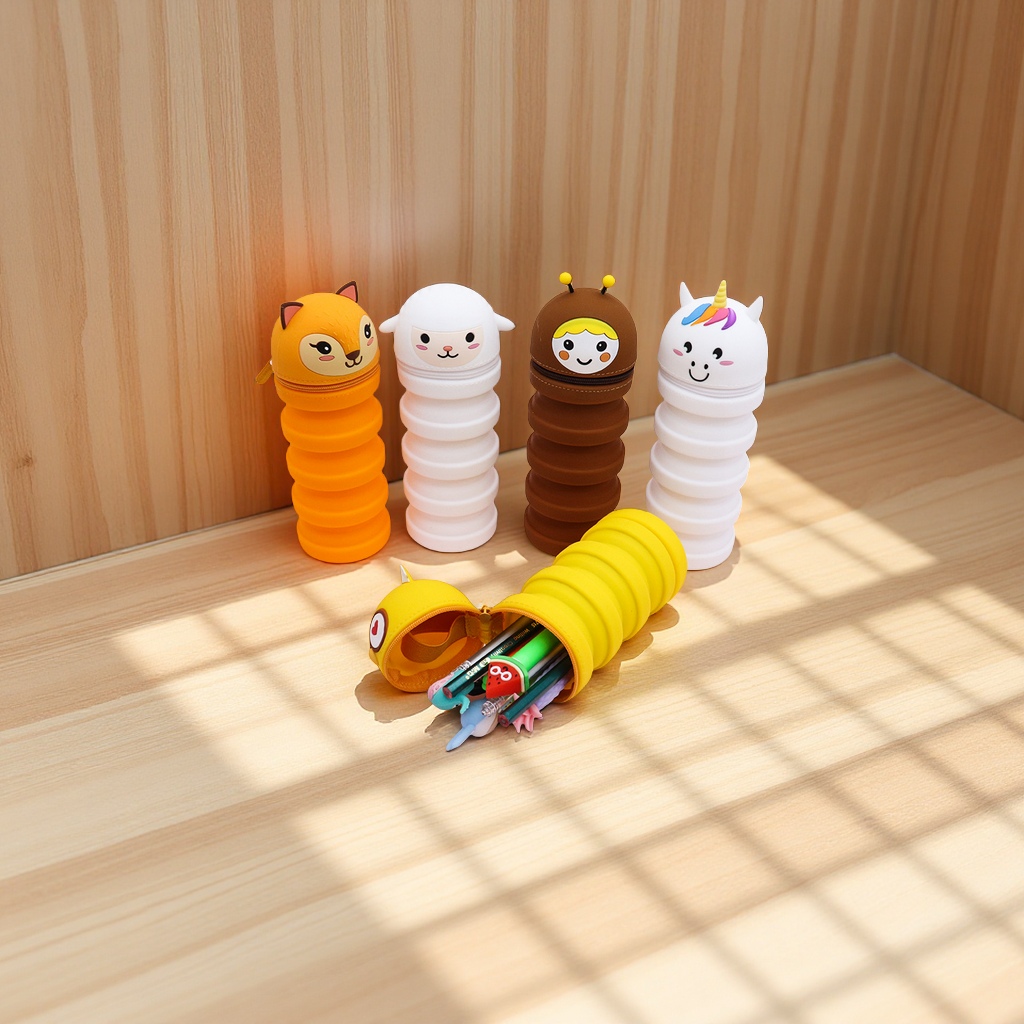 New silicone cartoon zipper pen case, stretchable round creative stress-relieving study stationery box in stock, student supplies details Picture