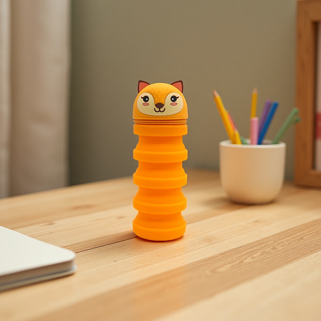 New silicone cartoon zipper pen case, stretchable round creative stress-relieving study stationery box in stock, student supplies Item Picture