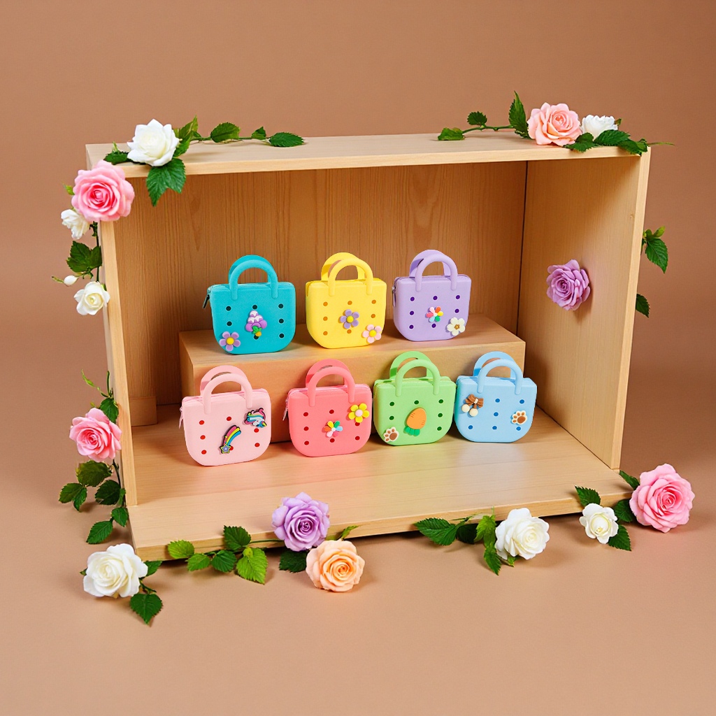 DIY silicone coin purse with holes, cute children's hand-held small square bag, headphones, data cable, coin storage case wholesale