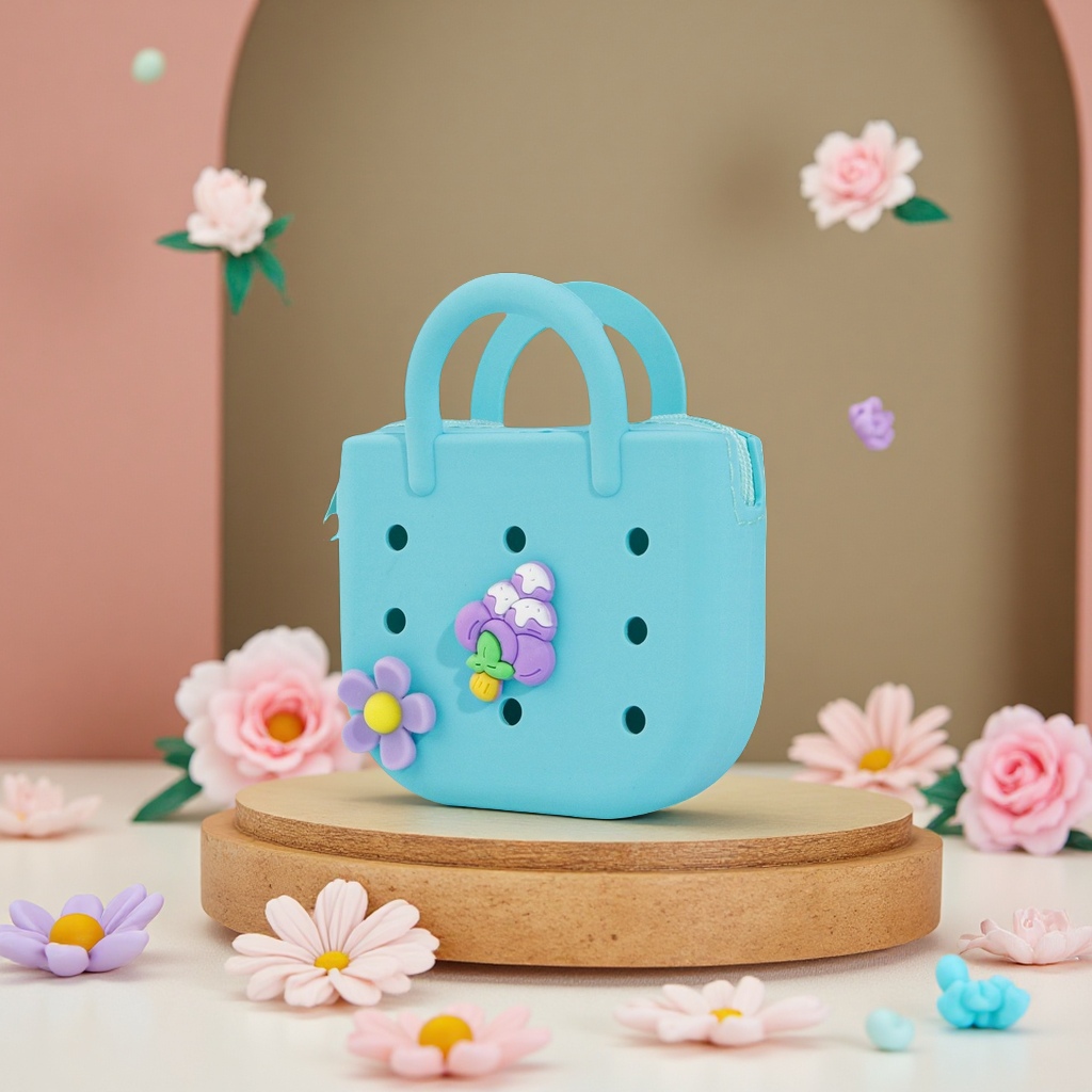 DIY silicone coin purse with holes, cute children's hand-held small square bag, headphones, data cable, coin storage case wholesale Item Picture