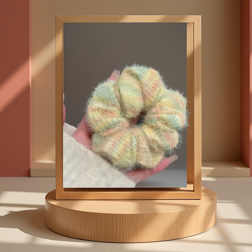 The new sweet and soft woolen lace large intestine hair band for autumn and winter is a versatile and cute hair tie for girls Specification image