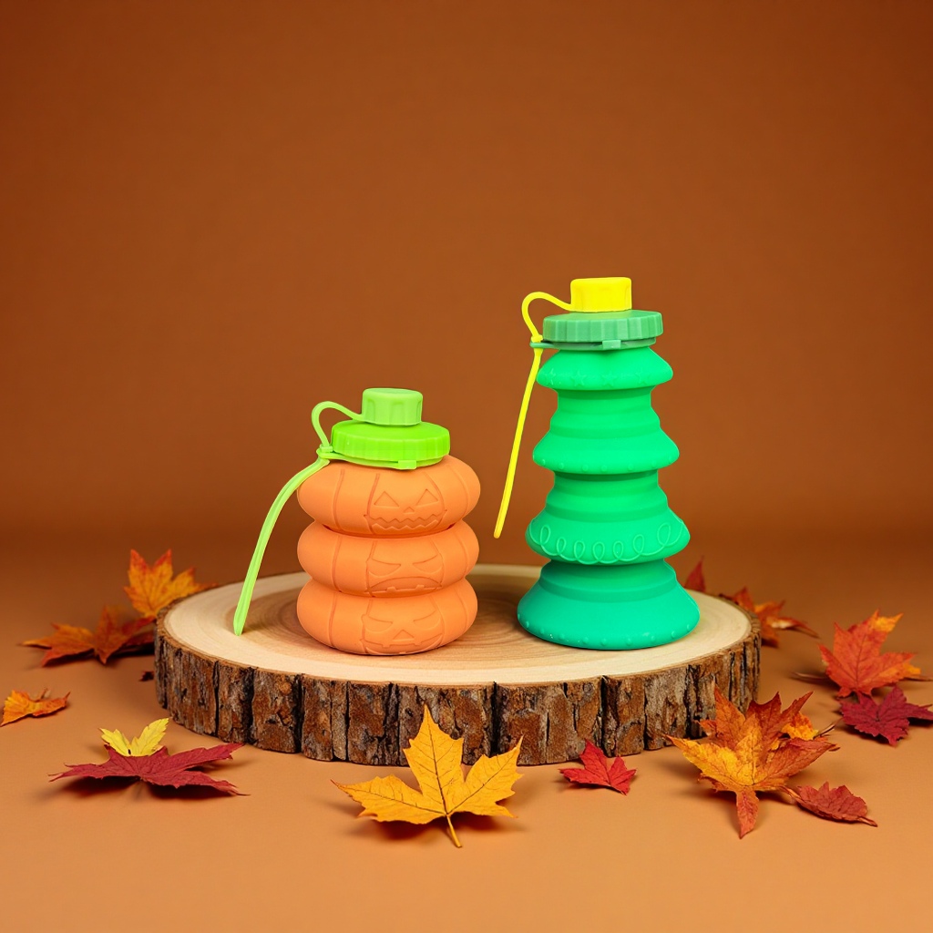 创意新款食品级硅胶折叠水壶便携户外运动水杯南瓜圣诞树造型便携水壶