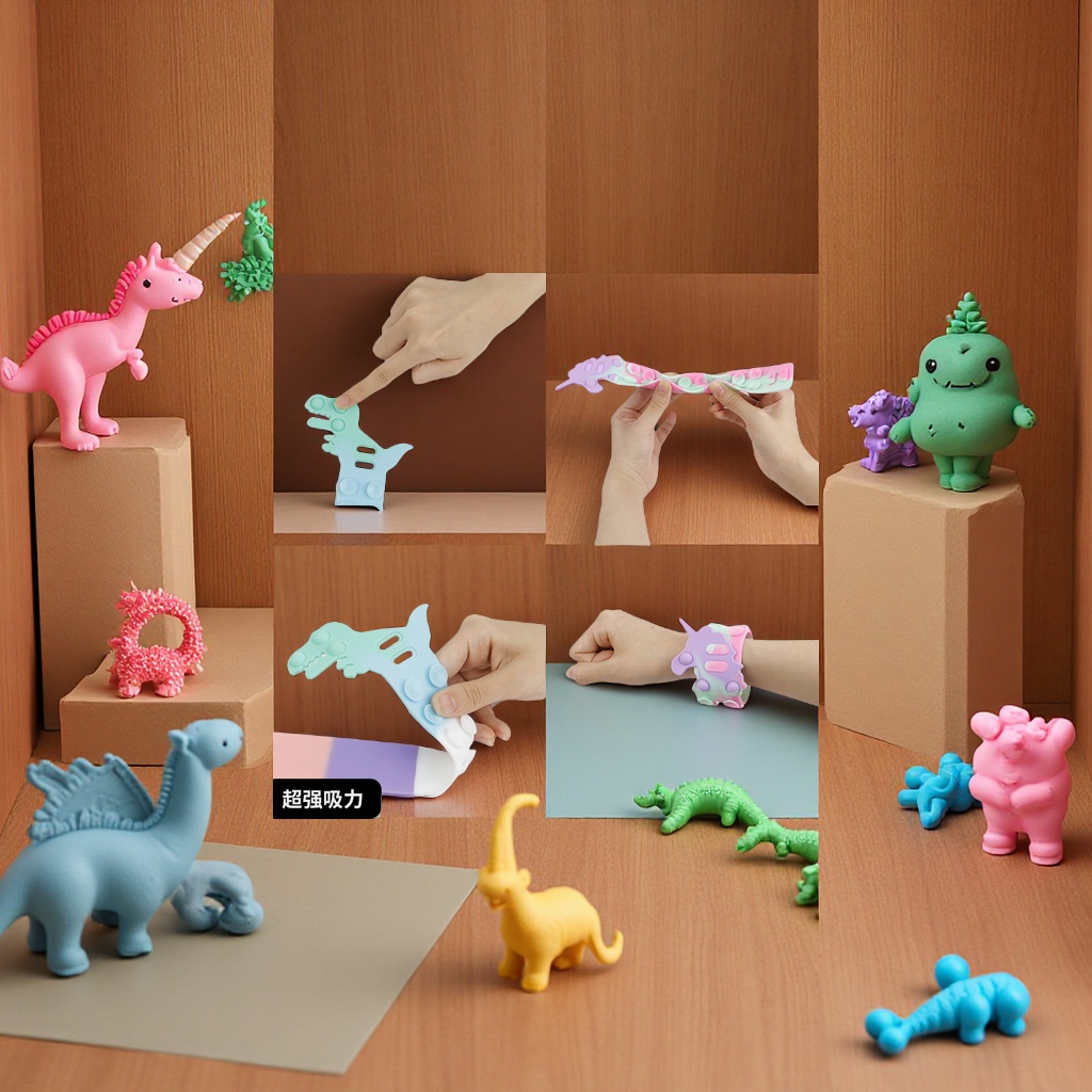 Science and education cross-border stress-relieving toys: Dinosaur Magic Suction Cup, Silicone Unicorn Bracelet, Stress-relieving Silicone Sheet series Specification image