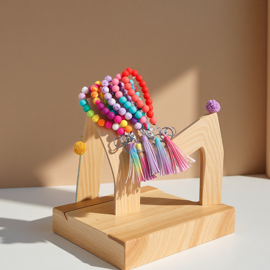 Rainbow silicone bead tassel bracelet, keychain, pendant, mobile phone chain, colorful beaded hanging rope, jewelry, bracelet accessories Application Scenario