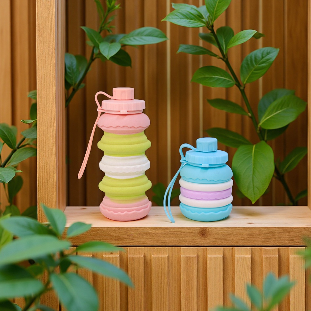 跨境热销折叠便携水杯防摔防漏硅胶创意户外运动蛋糕伸缩水壶