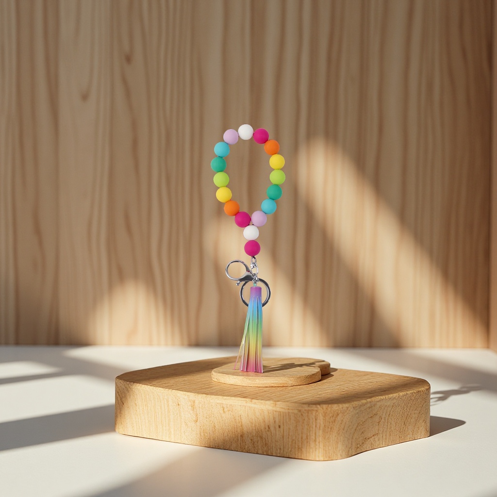 Rainbow silicone bead tassel bracelet, keychain, pendant, mobile phone chain, colorful beaded hanging rope, jewelry, bracelet accessories Item Picture