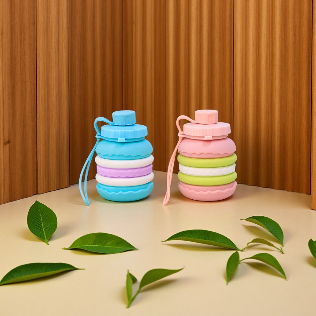 Cross-border best-selling folding portable water cup, shockproof and leak-proof silicone creative outdoor sports cake retractable water bottle details Picture