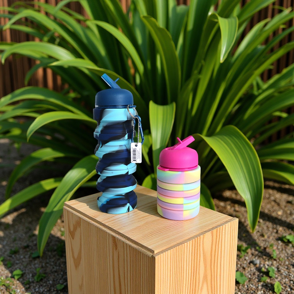 smiggle硅胶折叠水杯运动迷彩水壶名辰创意伸缩便携式户外户外运动水壶