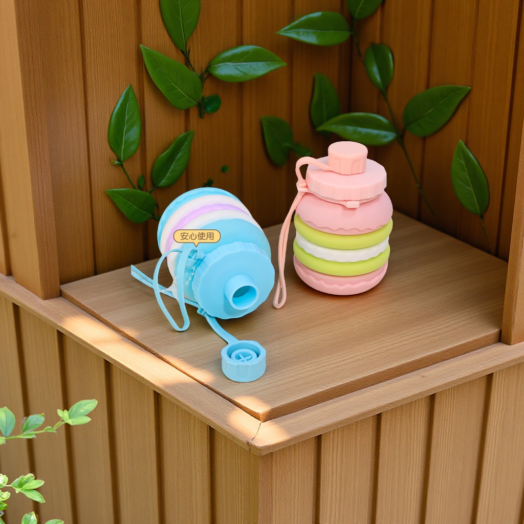 Cross-border best-selling folding portable water cup, shockproof and leak-proof silicone creative outdoor sports cake retractable water bottle Specification image