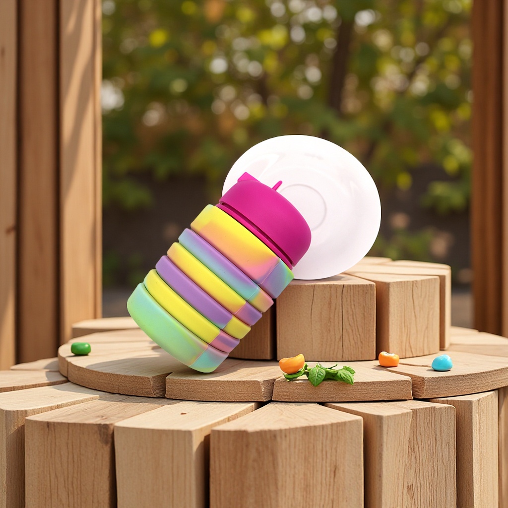 smiggle silicone folding water cup Sports camouflage water bottle, Mingchen Creative telescopic portable outdoor sports water bottle details Picture