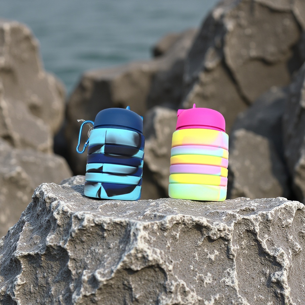 smiggle silicone folding water cup Sports camouflage water bottle, Mingchen Creative telescopic portable outdoor sports water bottle Item Picture