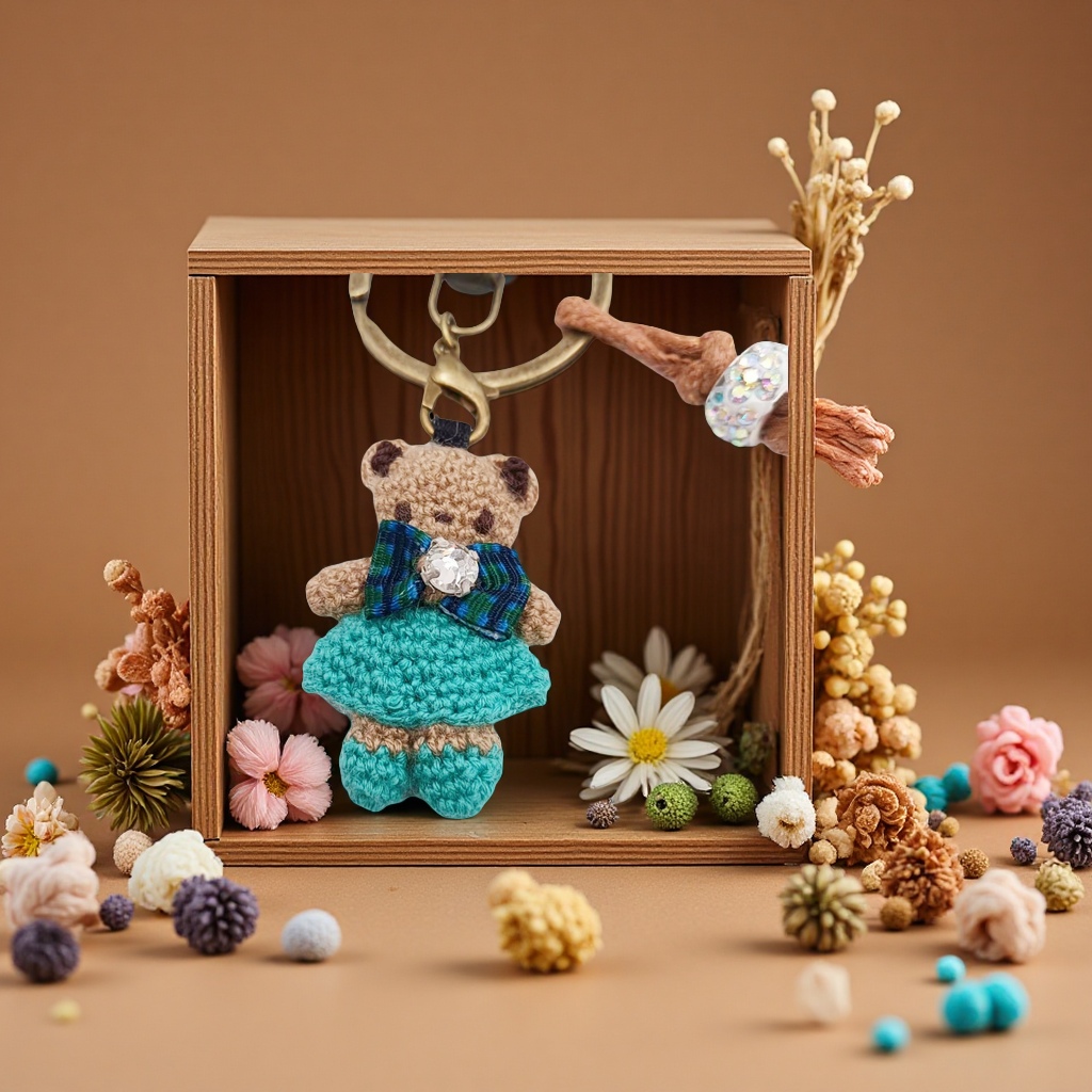 Micro Hook Little Bear finished keychain, pure hand-woven cute little bear accessory key chain, Micro Purchase Little bear clothing pendant details Picture