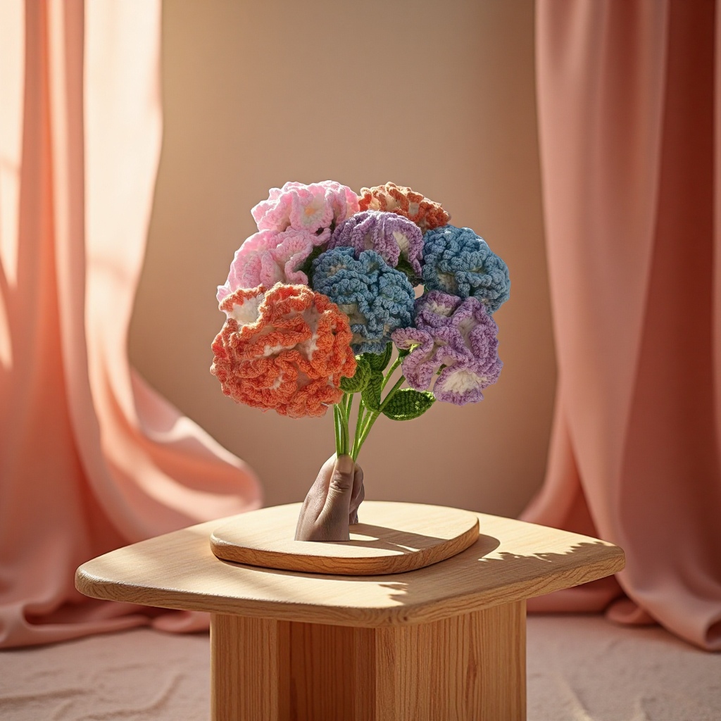 康乃馨手工钩针成品花束仿真永生花母亲节礼物手工编织批发送礼品图