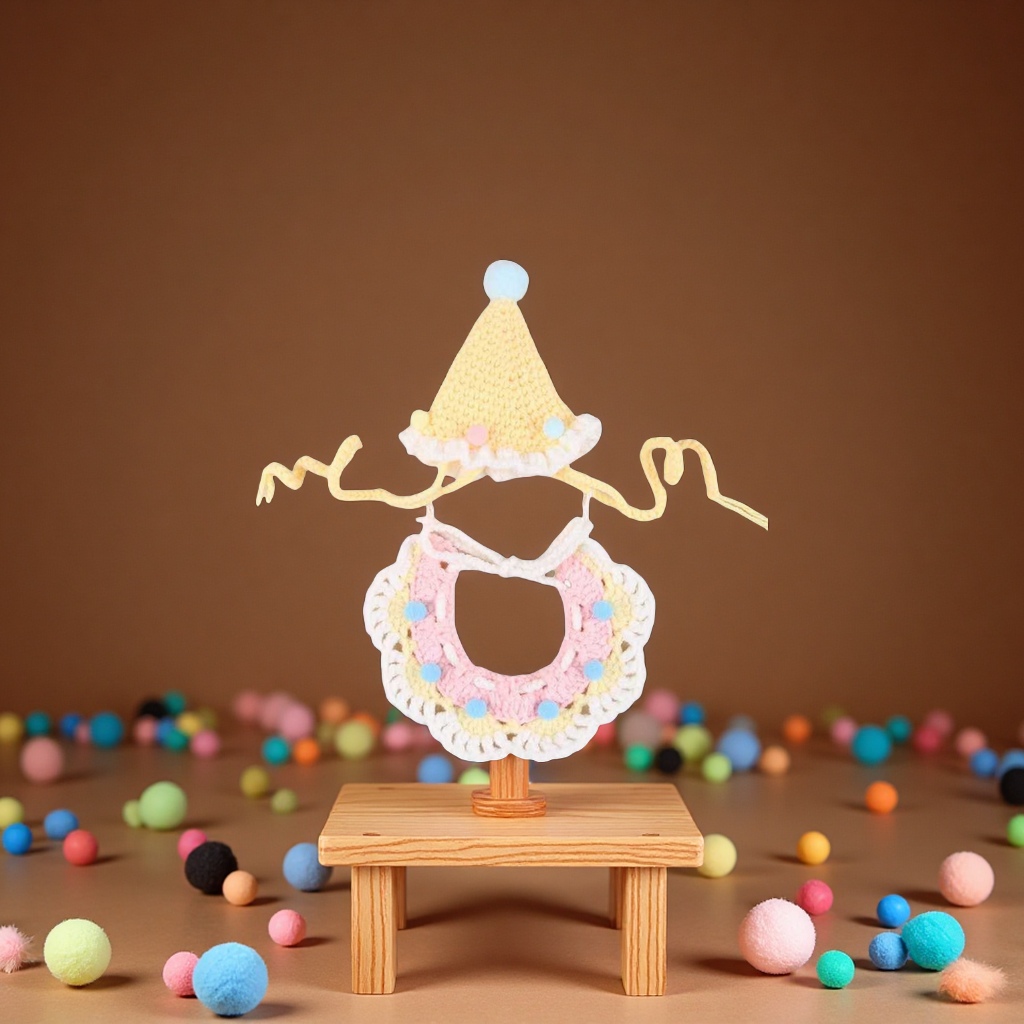 宠物手工编织帽子可爱节日气氛拍照装饰小型宠物围兜宠物围巾宠物玩偶装饰品