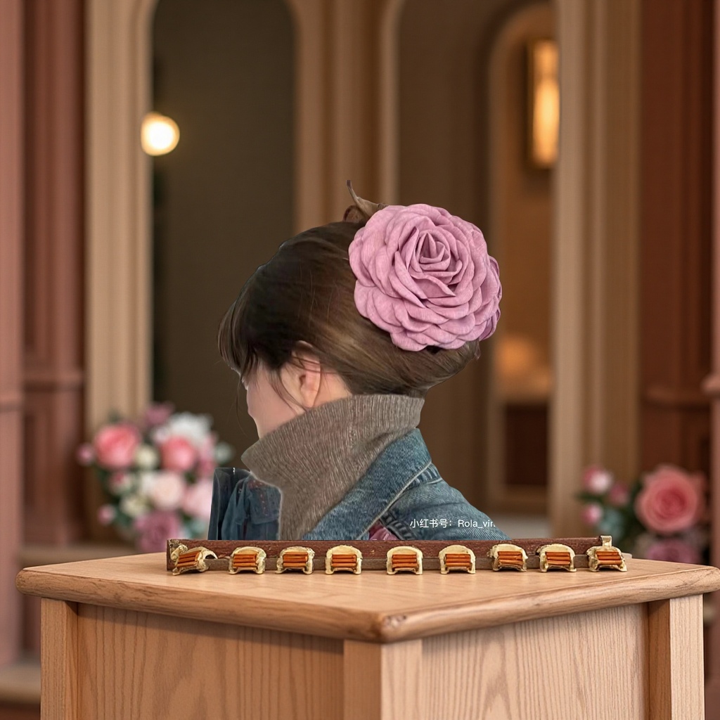 博主推荐12cm小众设计款Caro同款玫瑰花抓夹鲨鱼夹法式少女发饰围巾搭配时尚百搭