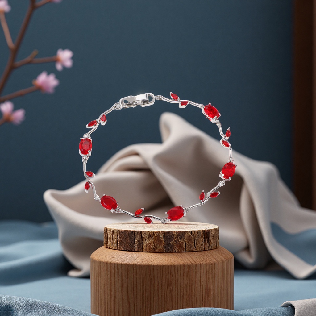 The new cross-border branch and leaf zircon bracelet is a fashionable and versatile Valentine's Day and birthday gift details Picture