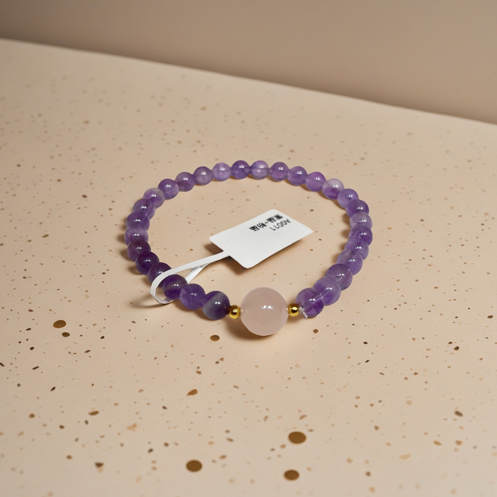 手链 时尚简约天然石手链紫晶粉晶黄塔晶女学生个性手环潮流百搭手饰品配饰礼物产品图