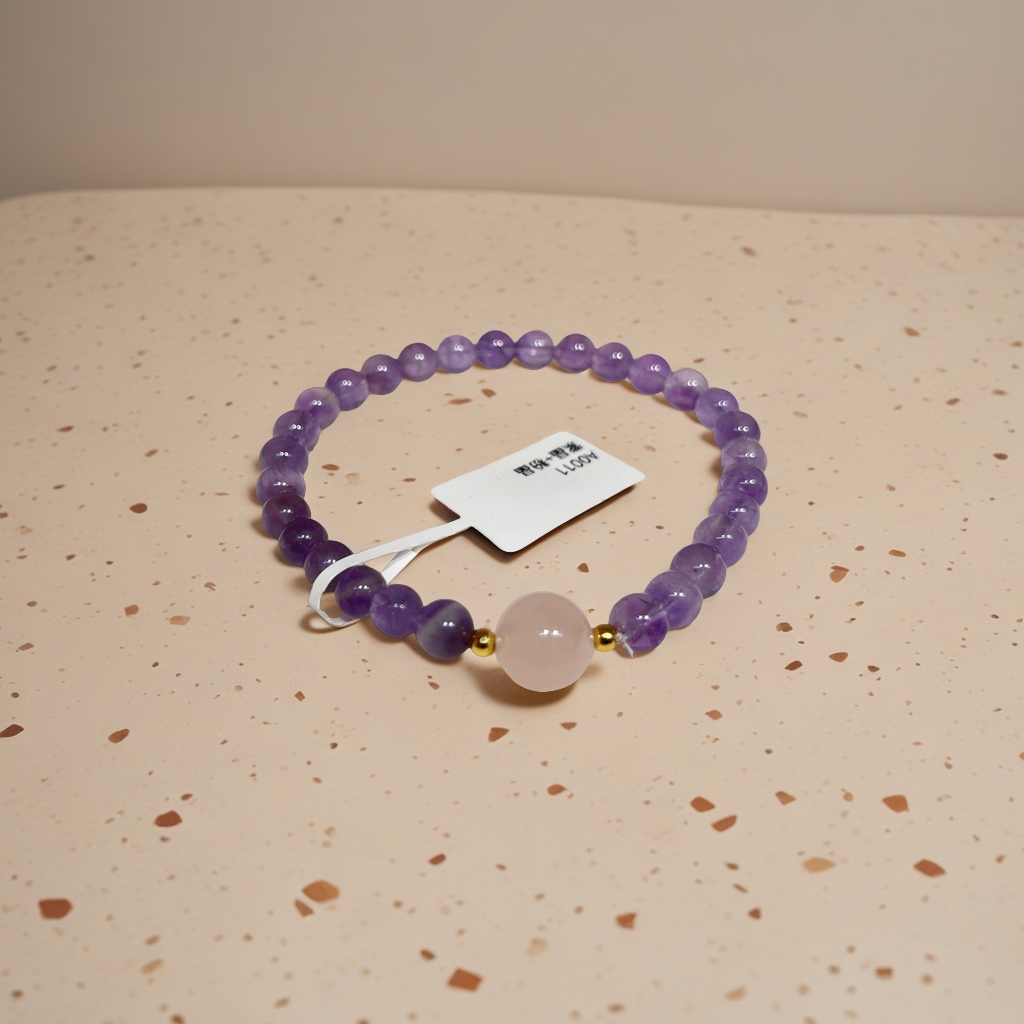 手链 时尚简约天然石手链紫晶粉晶黄塔晶女学生个性手环潮流百搭手饰品配饰礼物细节图