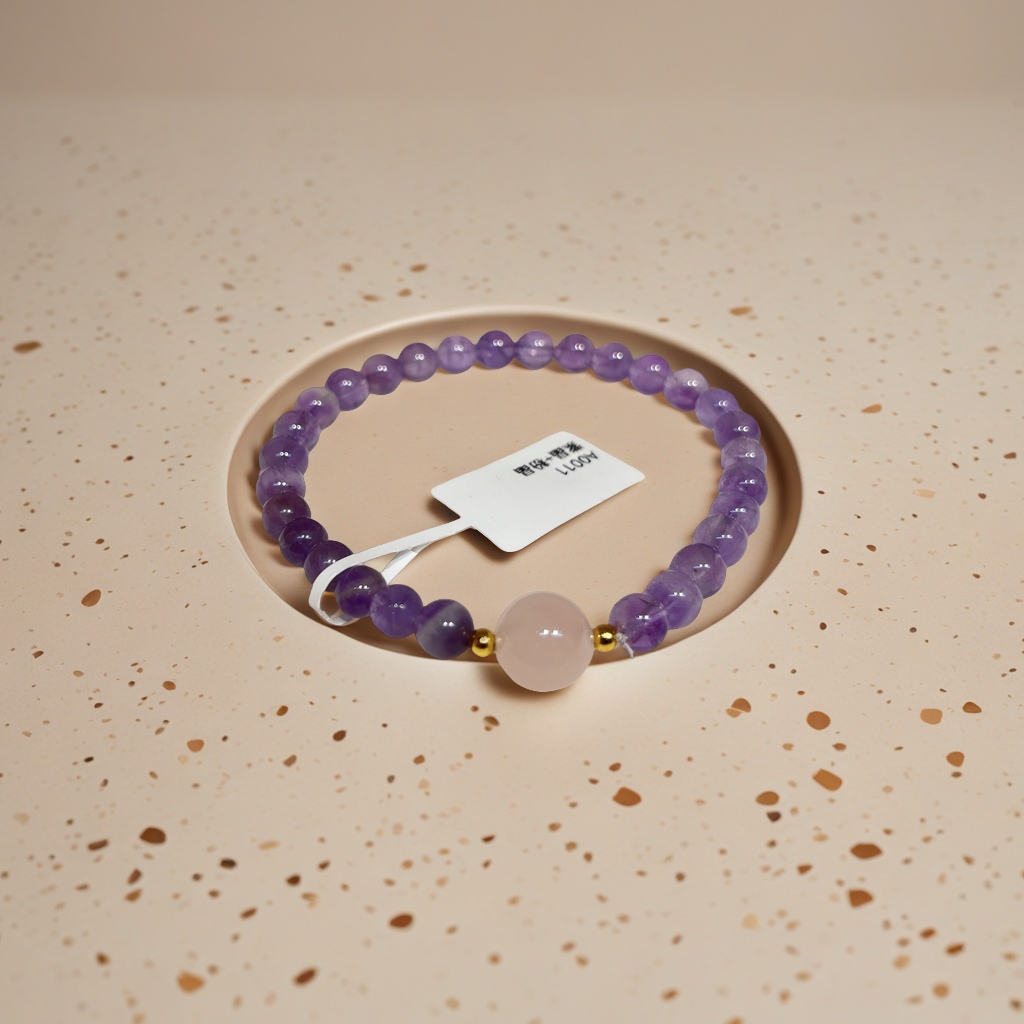 手链 时尚简约天然石手链紫晶粉晶黄塔晶女学生个性手环潮流百搭手饰品配饰礼物