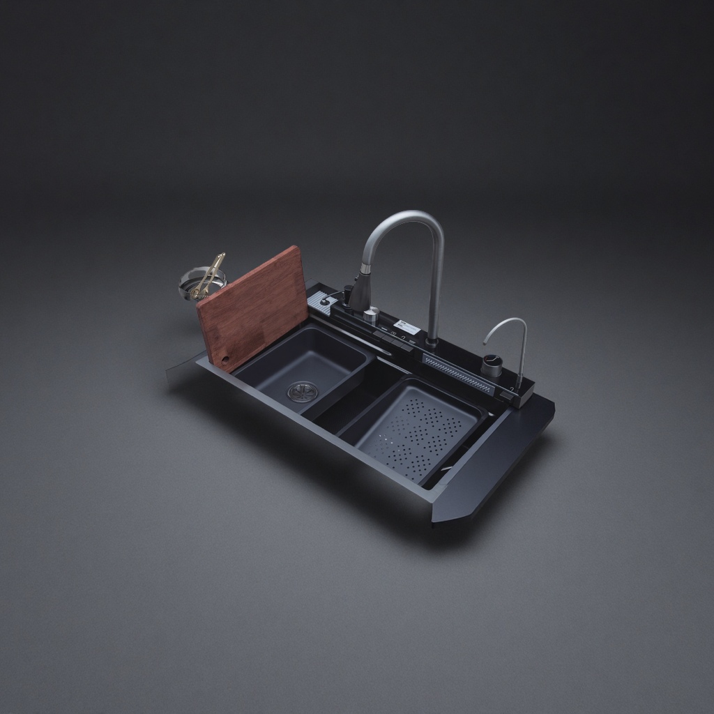 手工水槽鲸鱼飞羽套装黑色金色多尺寸厨房洗菜池组合多功能家用装饰