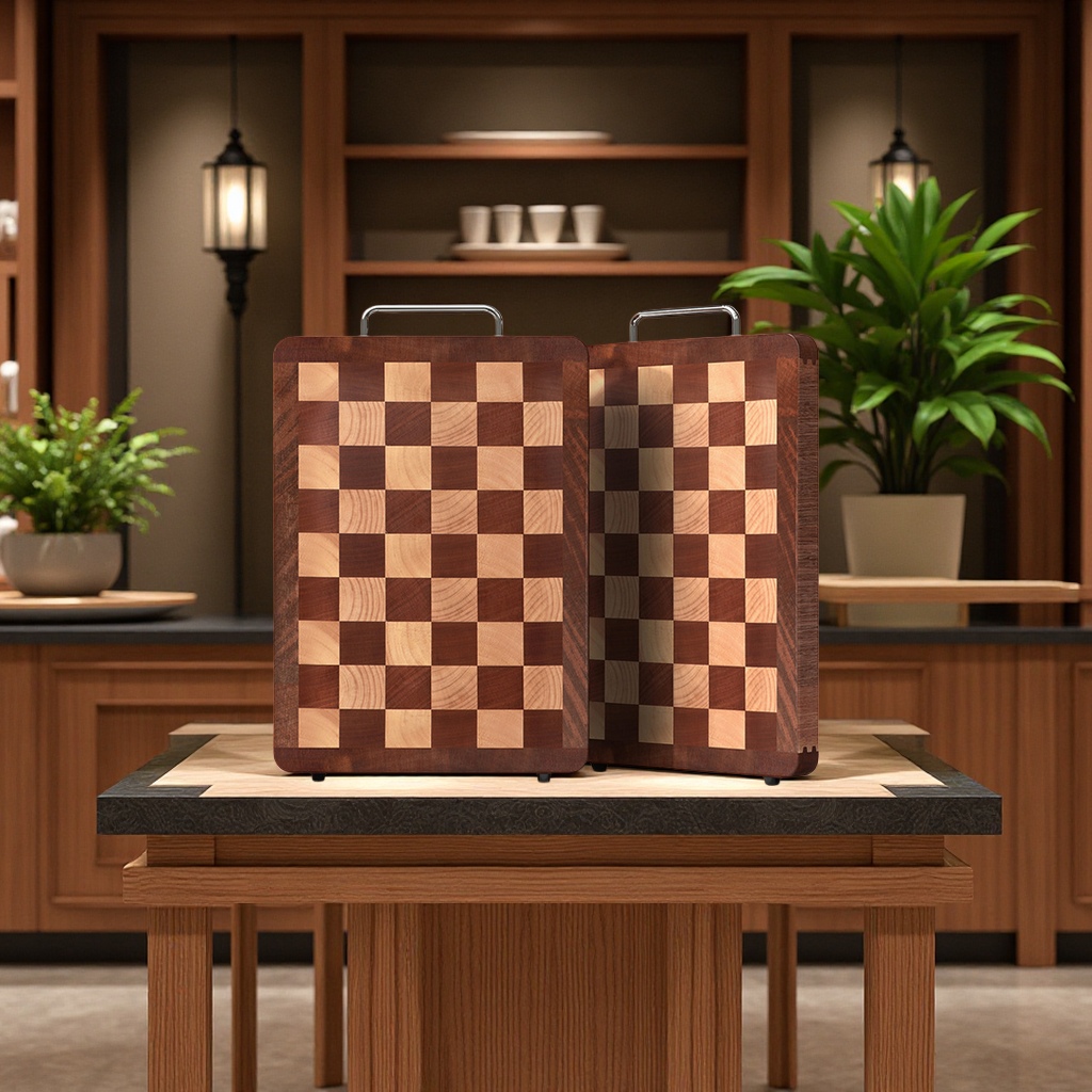 实木棋盘格菜板橡胶木长方形拼接双面加厚家用切菜板砧板厨房用品