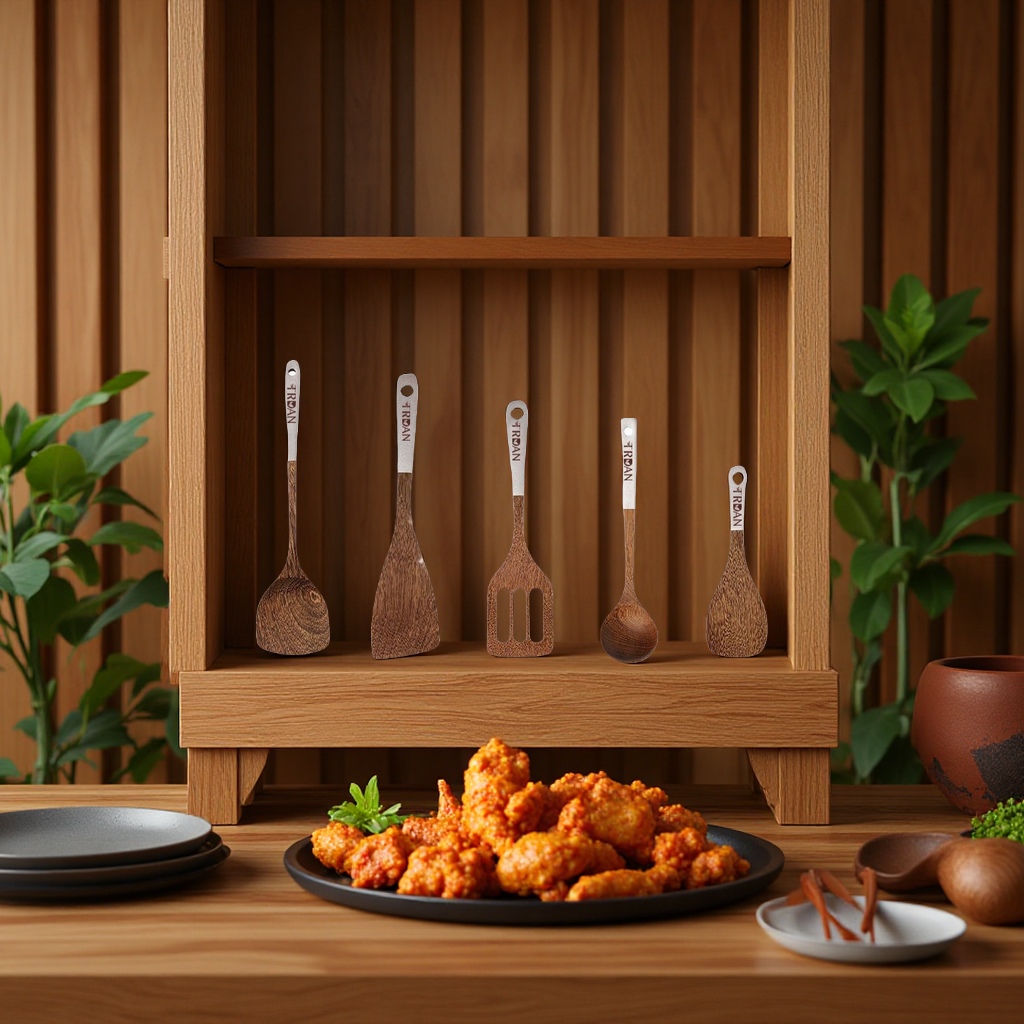 Chicken wing wooden spatula and soup spoon set, high-temperature resistant solid wood long-handled household non-stick cooking kitchenware Item Picture