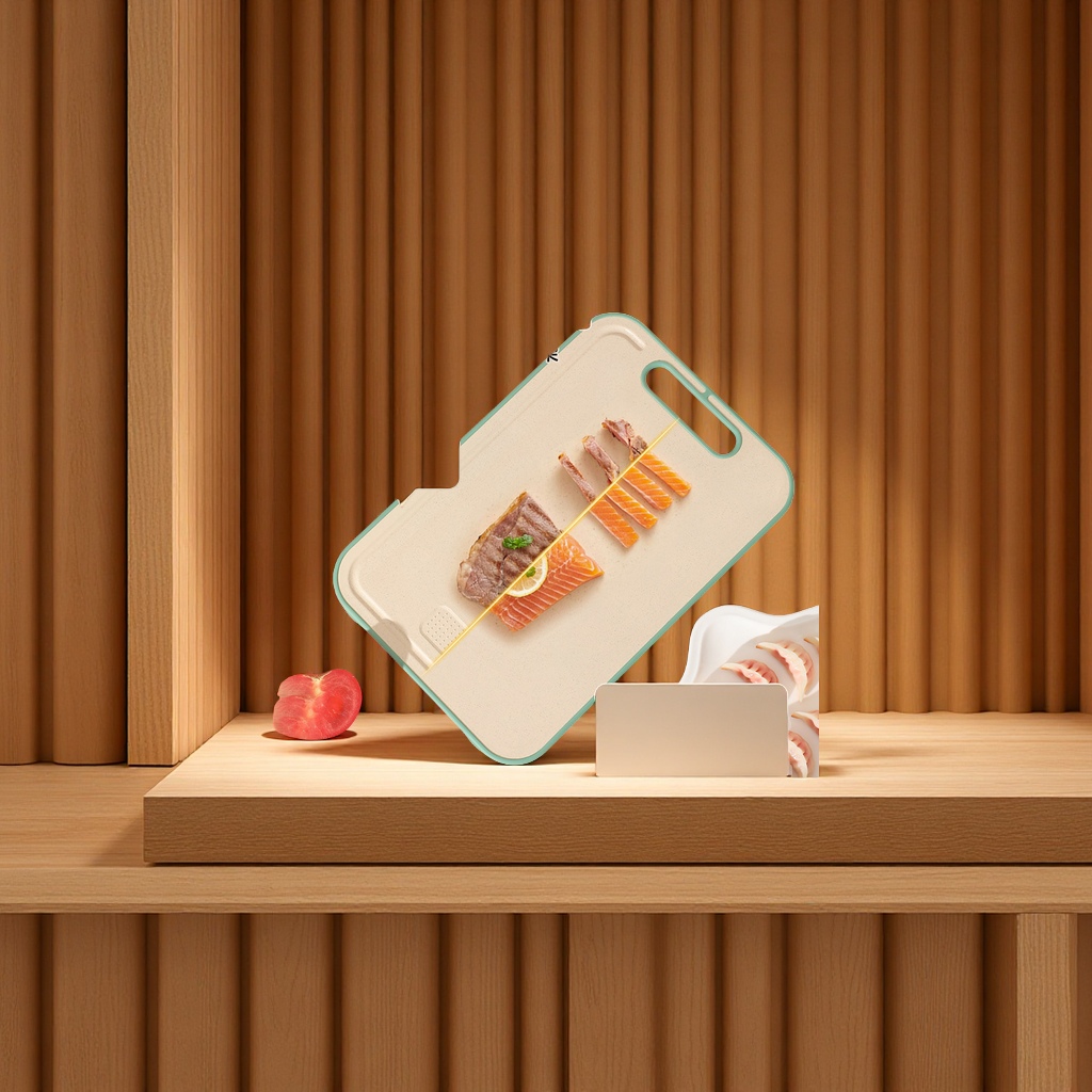 Kitchen tools: plastic cutting boards, PE cutting boards, double-sided anti-slip square meat and vegetable cutting boards, wheat straw cutting boards Specification drawing