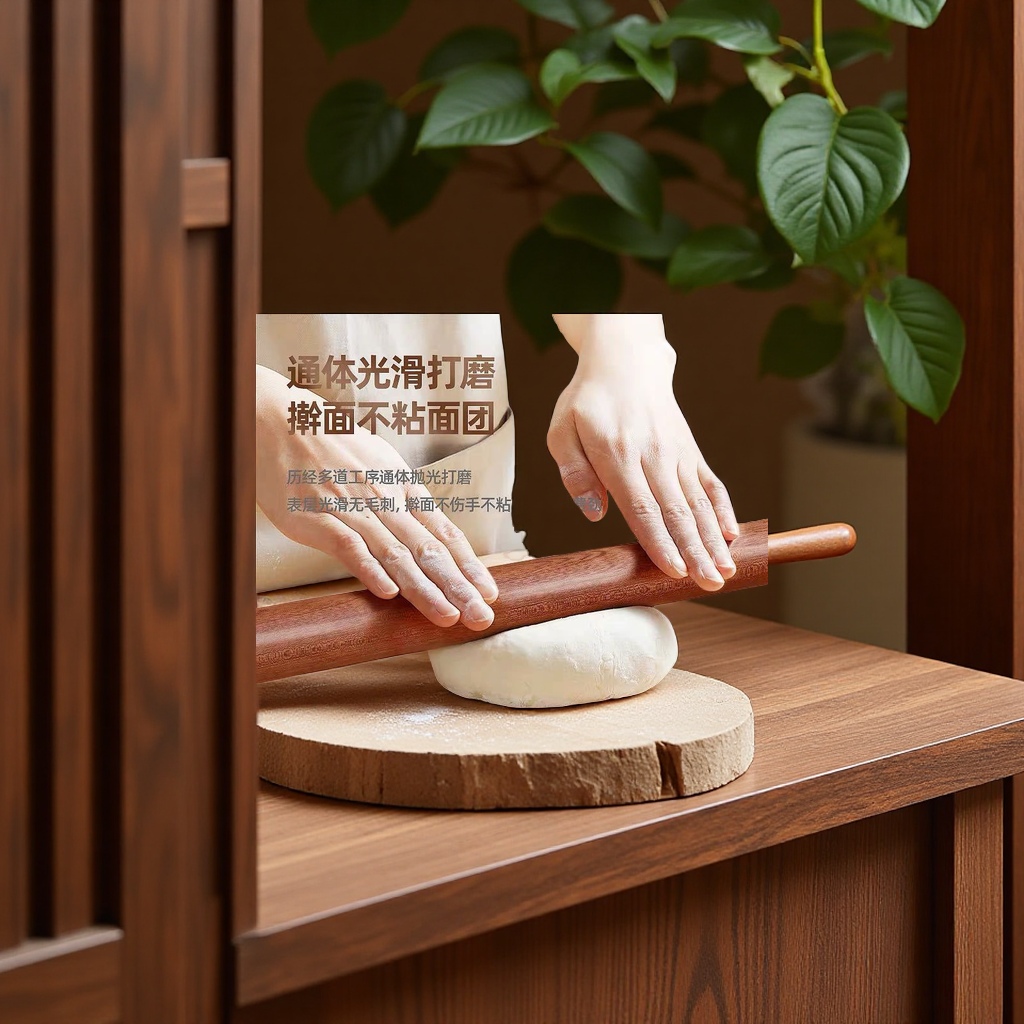 Ebony solid wood rolling pin, household non-stick flour stick, dumpling wrapper rolling pin, baking tool Application Scenario