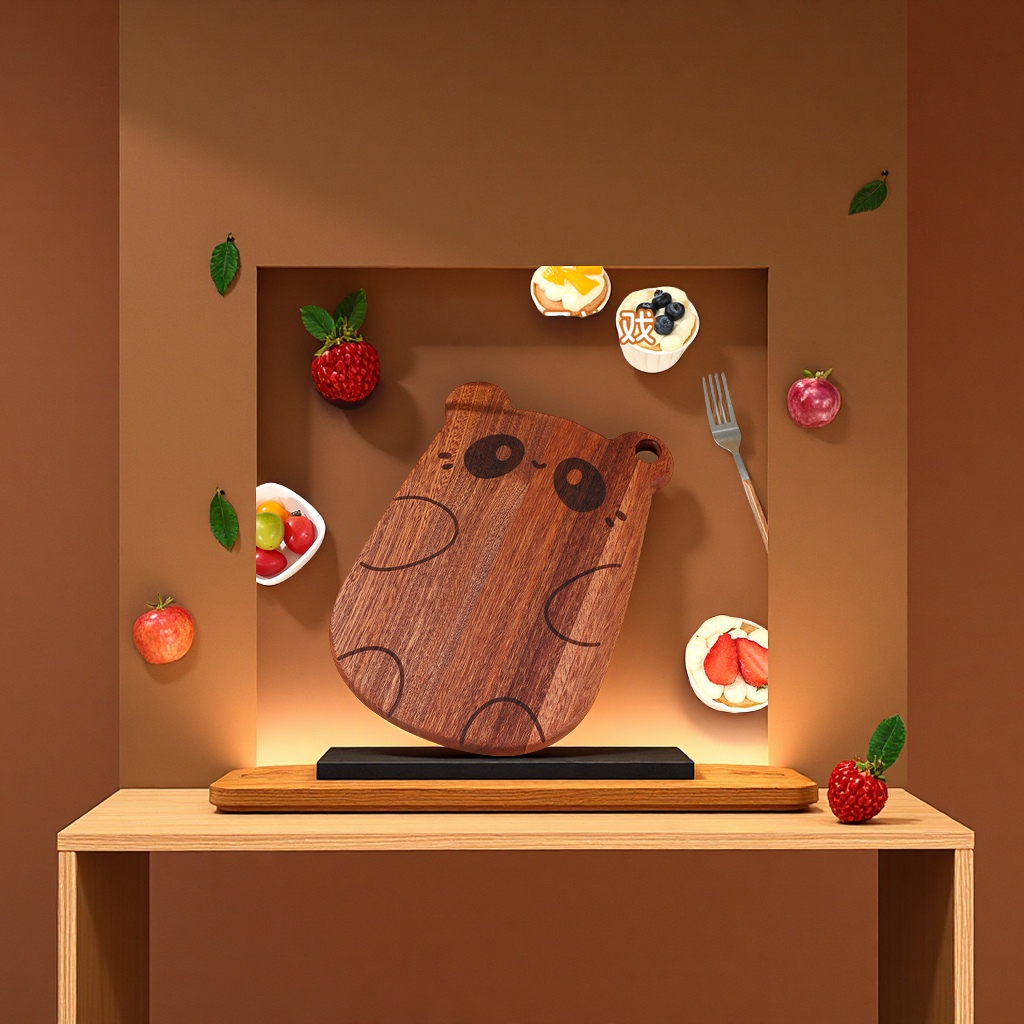 Cartoon whole wood cutting board, household kitchen fruit cutting, baby food mini special ebony cutting board, small cutting board, cutting board details Picture
