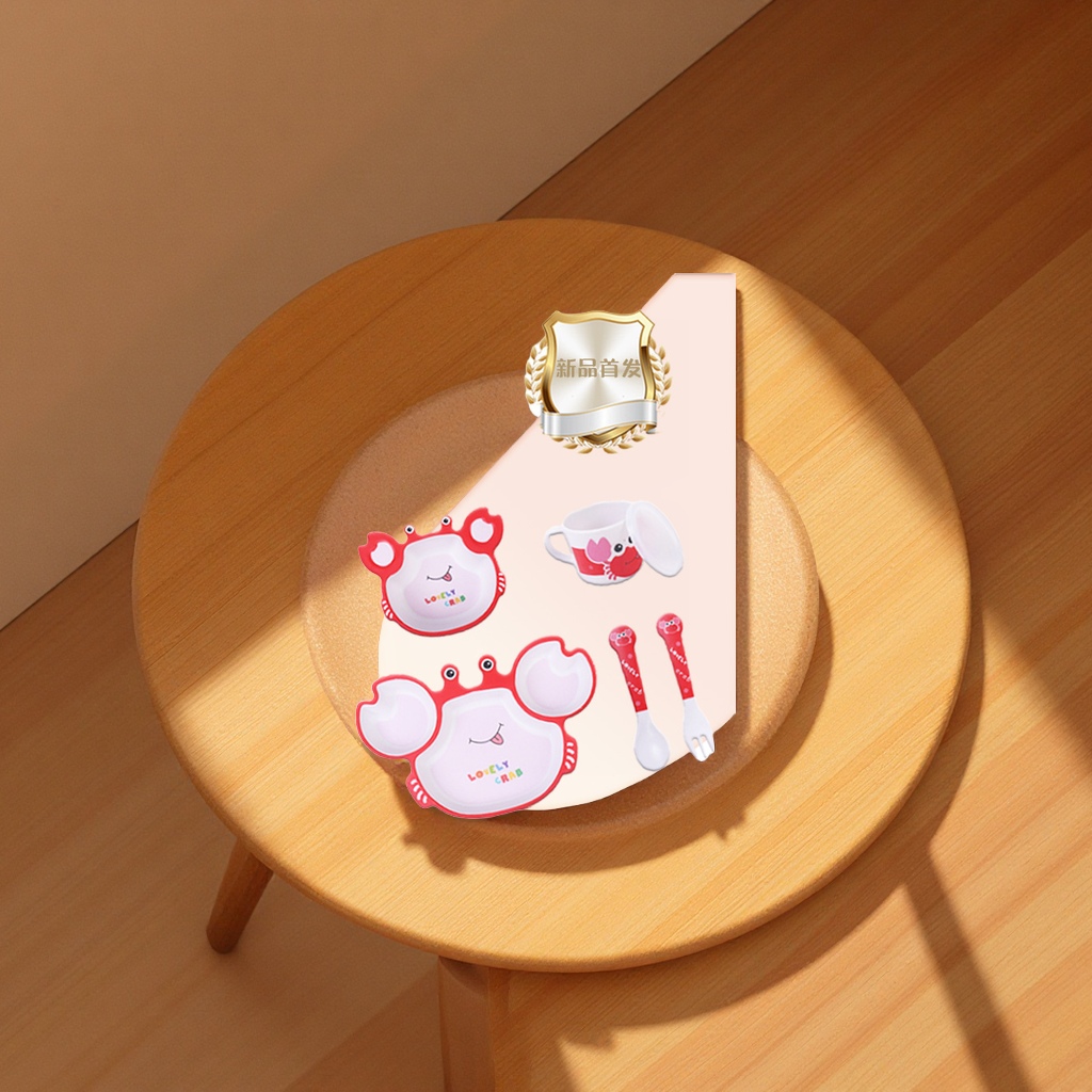 Cartoon children's complementary food plates, melamine shock-resistant and dirt-proof baby compartments bowl and spoon sets, baby complementary food bowls and plates, children's tableware full figure